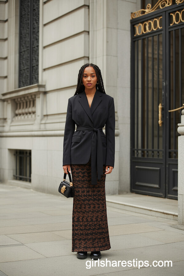 Black Blazer and Pencil Skirt with Black Boots