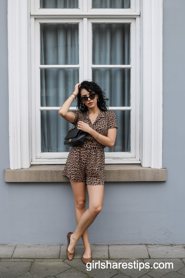 Leopard Print Romper With Brown Ballet Flats