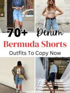 denim Bermuda shorts outfit ideas collage