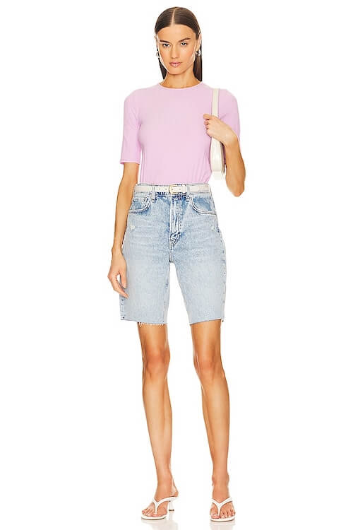 denim Bermuda shorts women outfits