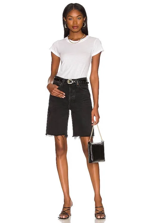 denim Bermuda shorts women outfits