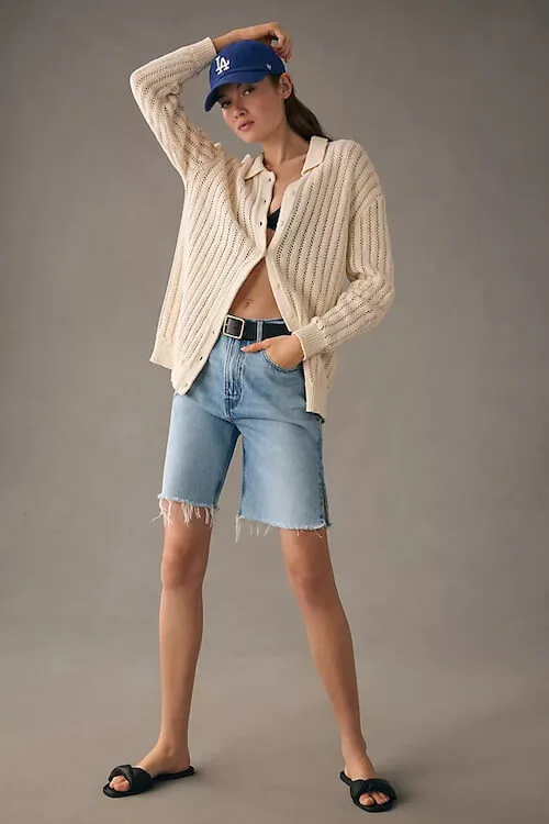 denim Bermuda shorts women outfits