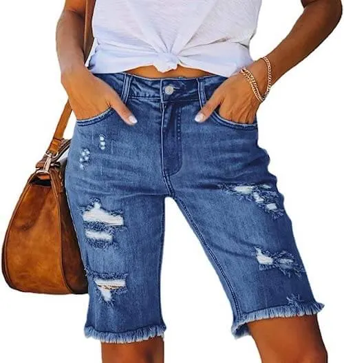 denim Bermuda shorts women outfits