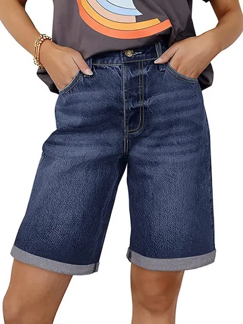 denim Bermuda shorts women outfits