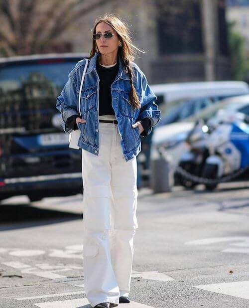 how to wear denim jacket for women with white pants