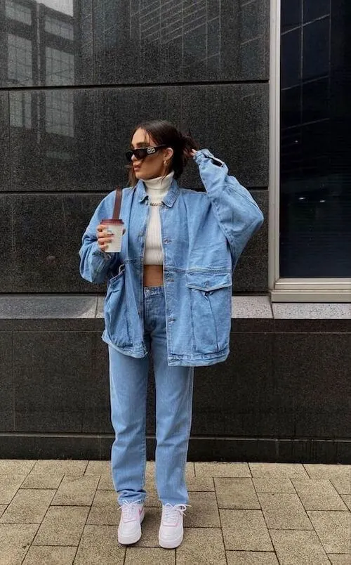 oversized denim jacket with jeans