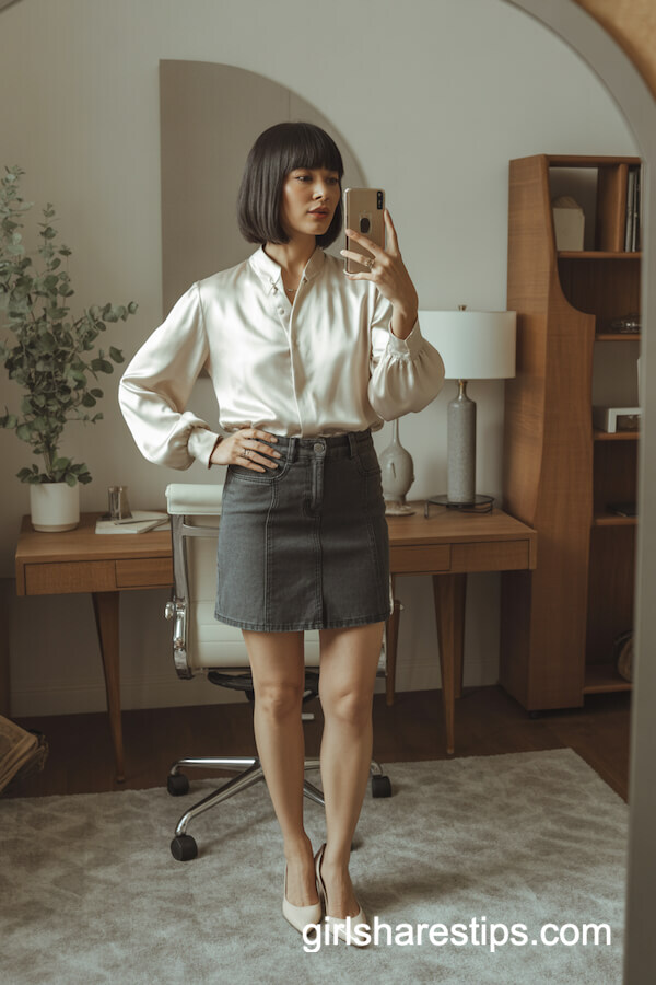 Silk Blouse with Tailored Mini Skirt