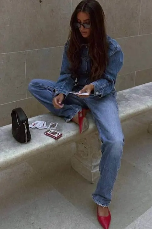 denim on denim outfit