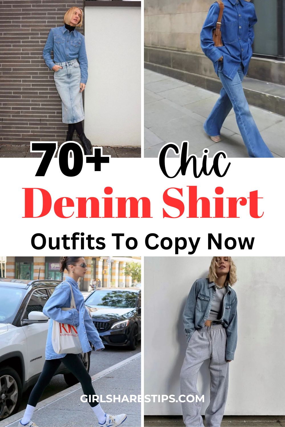 denim shirt outfit ideas for women collage