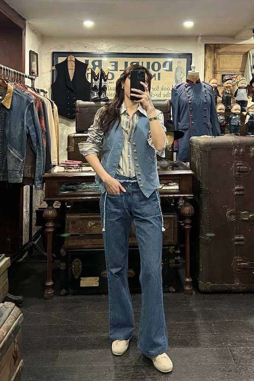 denim vest outfit