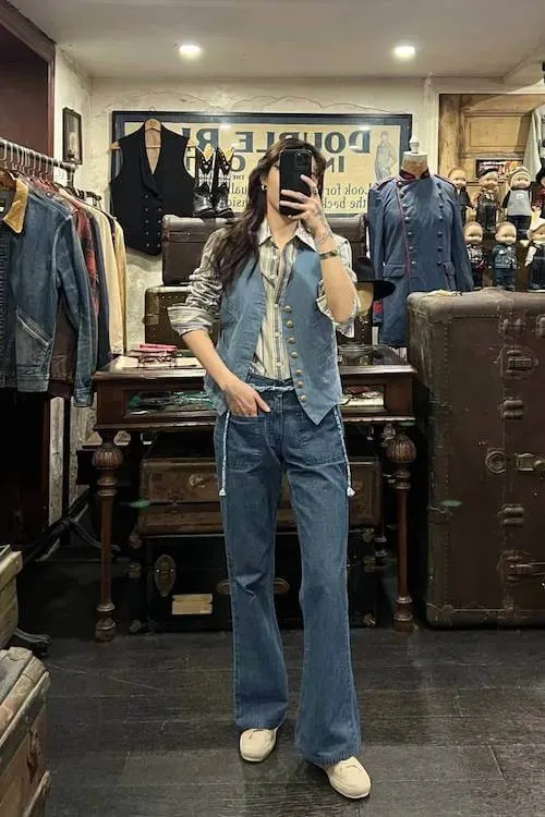 denim vest outfit