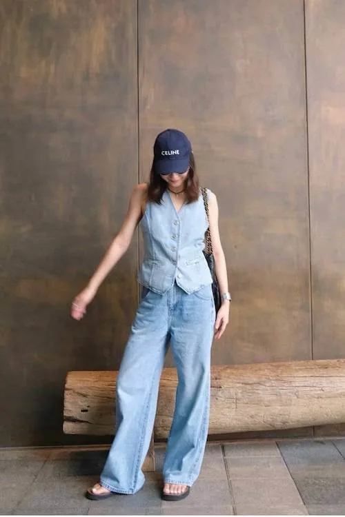 denim vest outfit