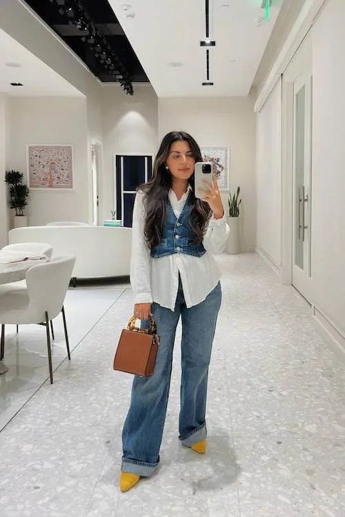 denim vest outfit