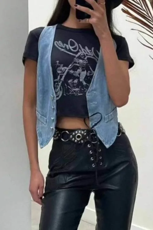 denim vest outfit