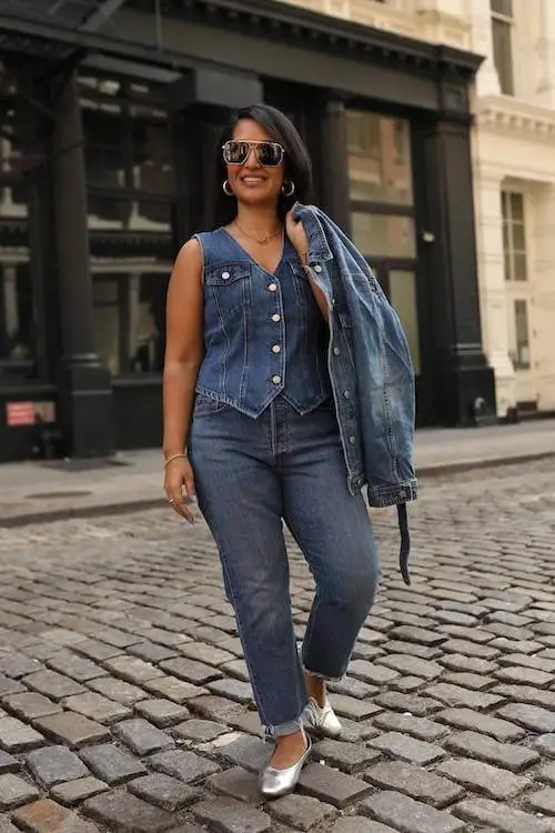 denim vest outfit