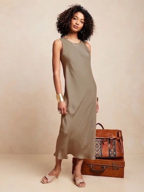 a woman wearing breathable midi slip dress for the desert trip