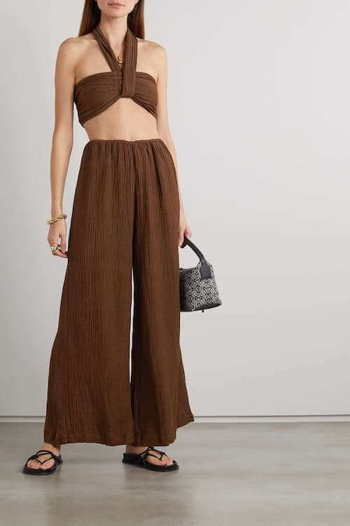 brown breezy linen two piece set