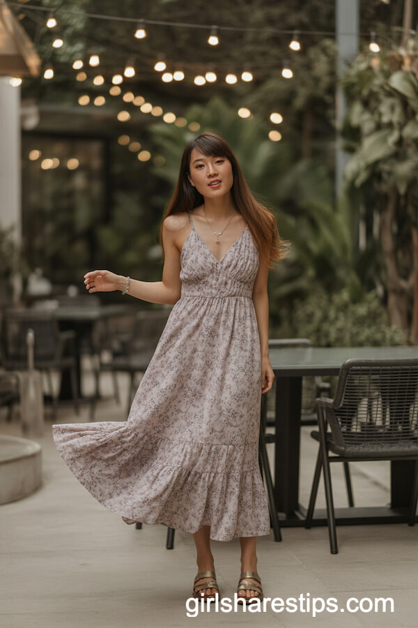 Floral Maxi Dress with Ruffles and Sandals
