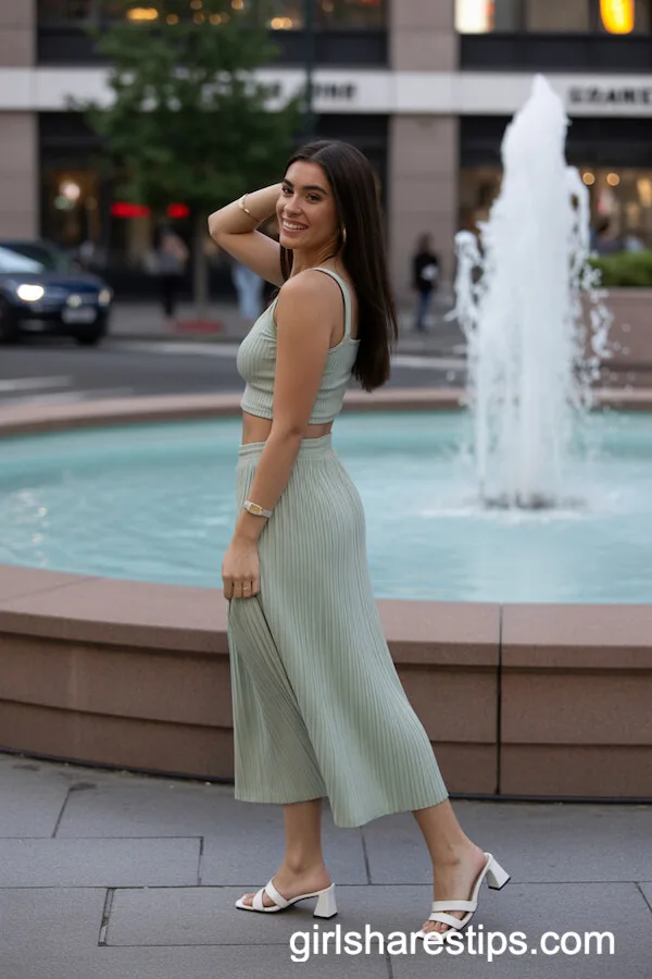 Sage Green Crop Top and Midi Skirt Set