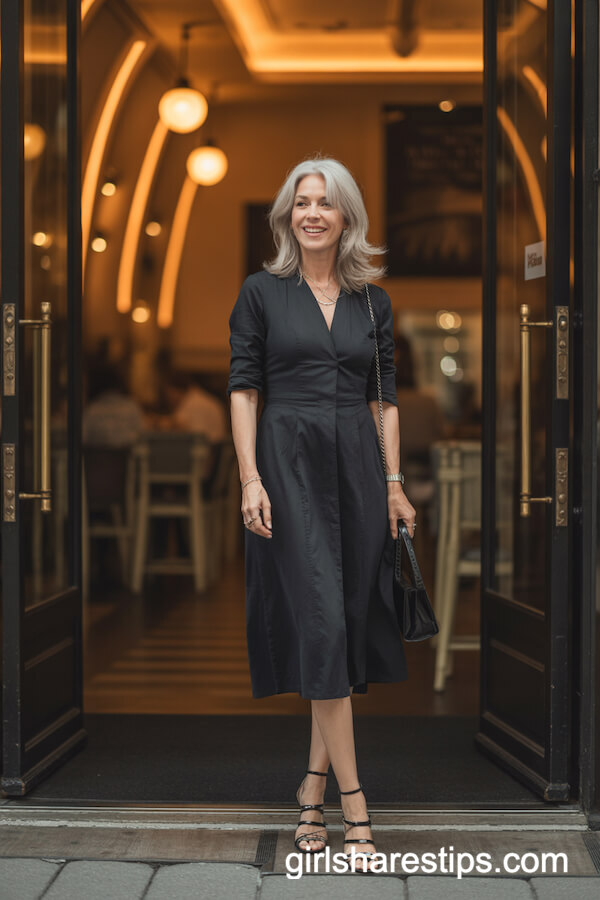 Chic Black Midi Dress with Strappy Heels