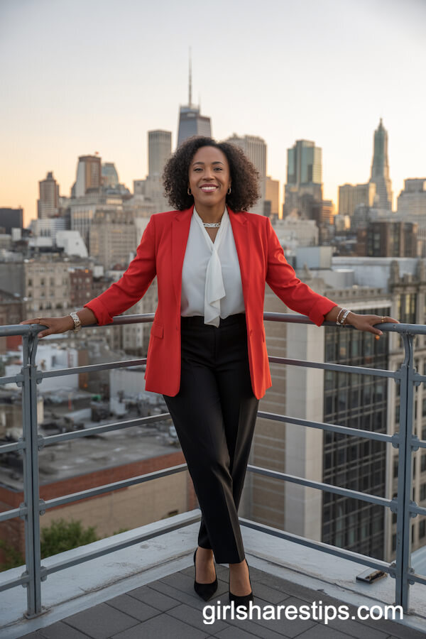 Red Blazer with Black Trousers and Heels