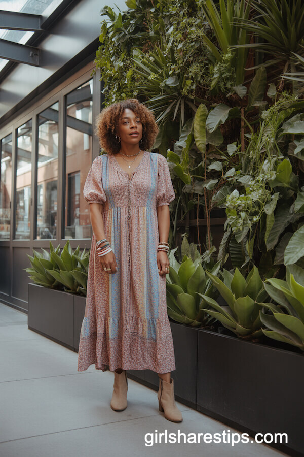 Bohemian Maxi Dress with Ankle Boots