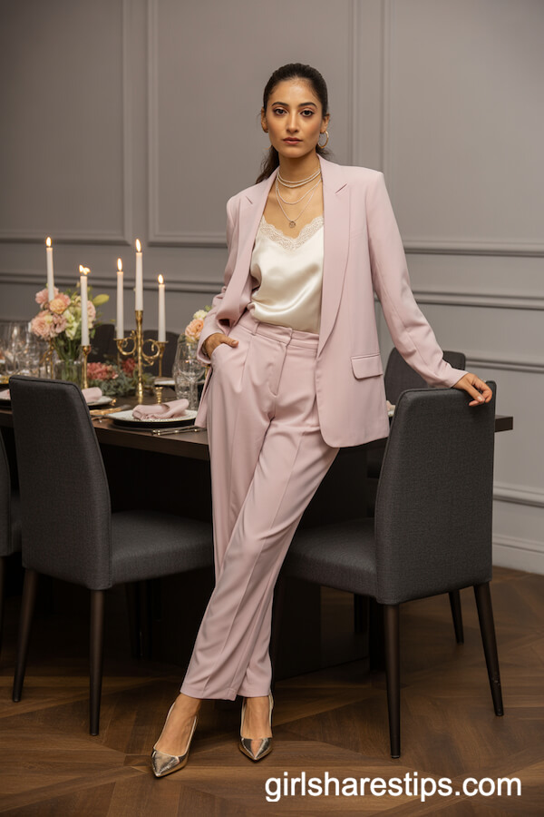 Pale Pink Fitted Pantsuit for Modern Glam