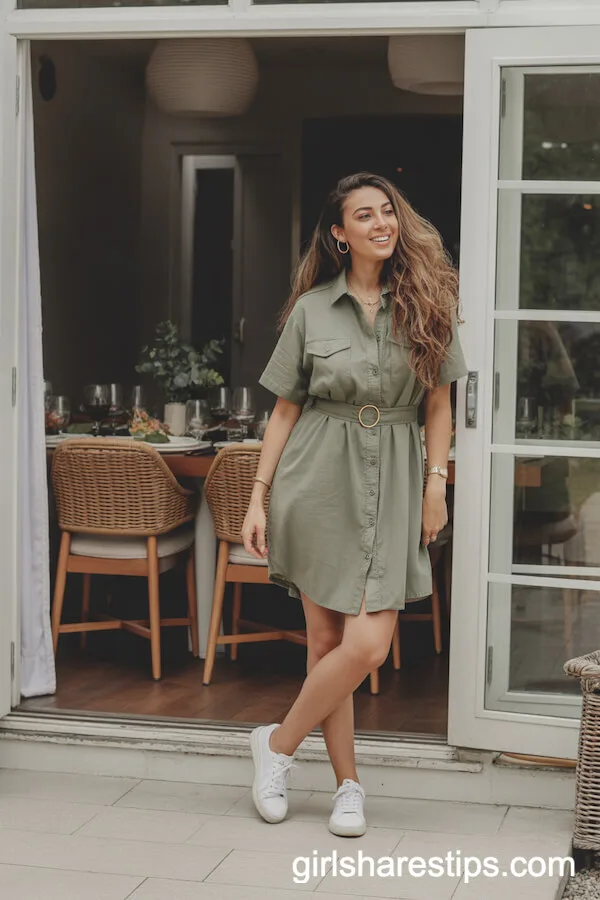 Belted Olive Shirt Dress for Laid-Back Style