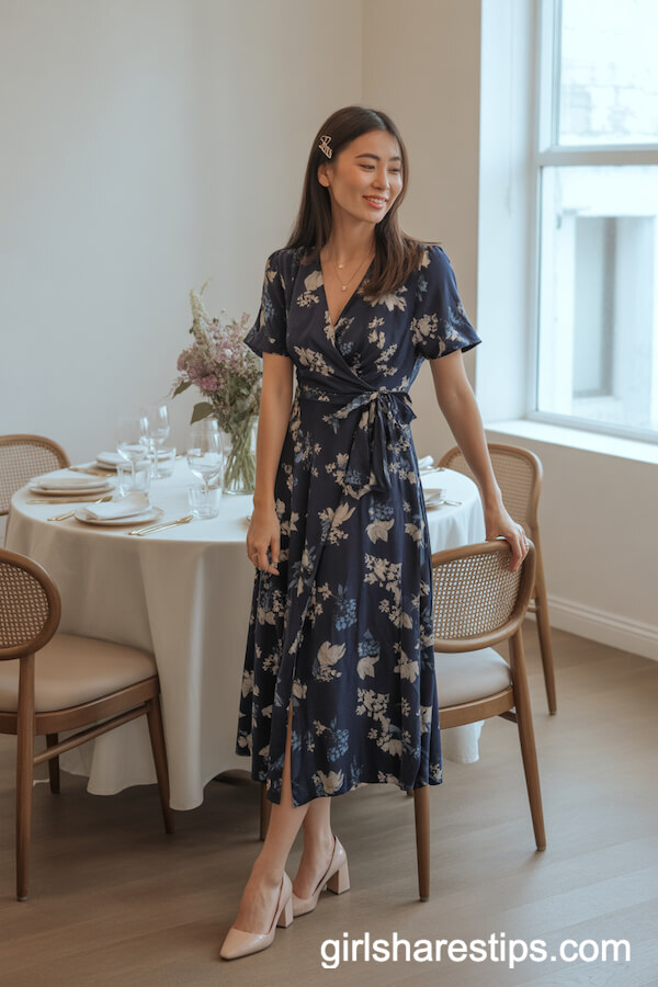 Navy Floral Wrap Dress for Feminine Charm
