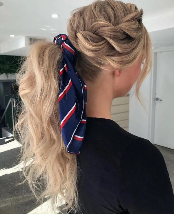Textured Ponytail With Silk Scarf