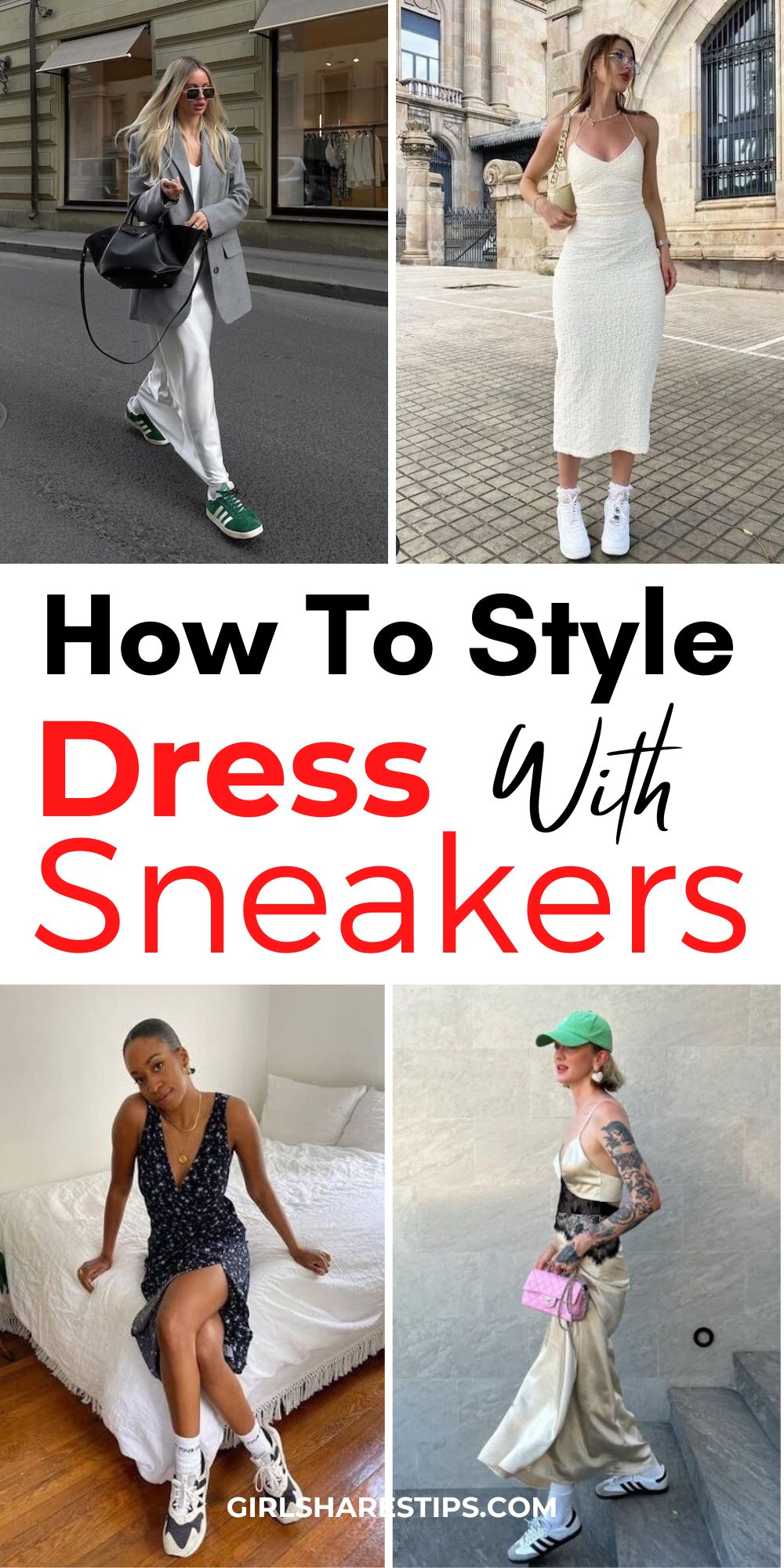 dress and sneakers outfit ideas collage
