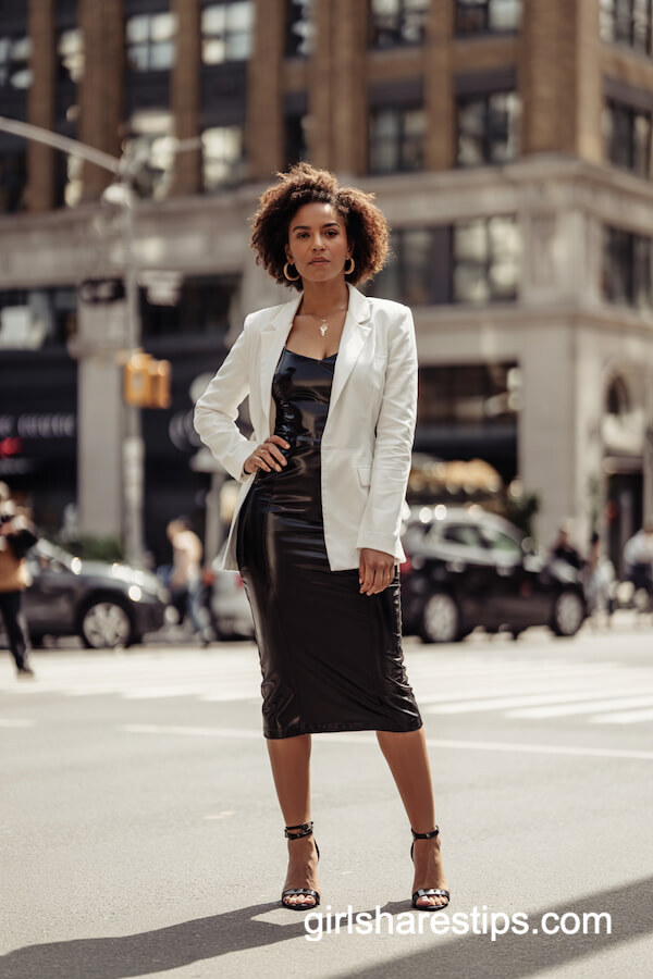 Black Midi Dress with White Blazer