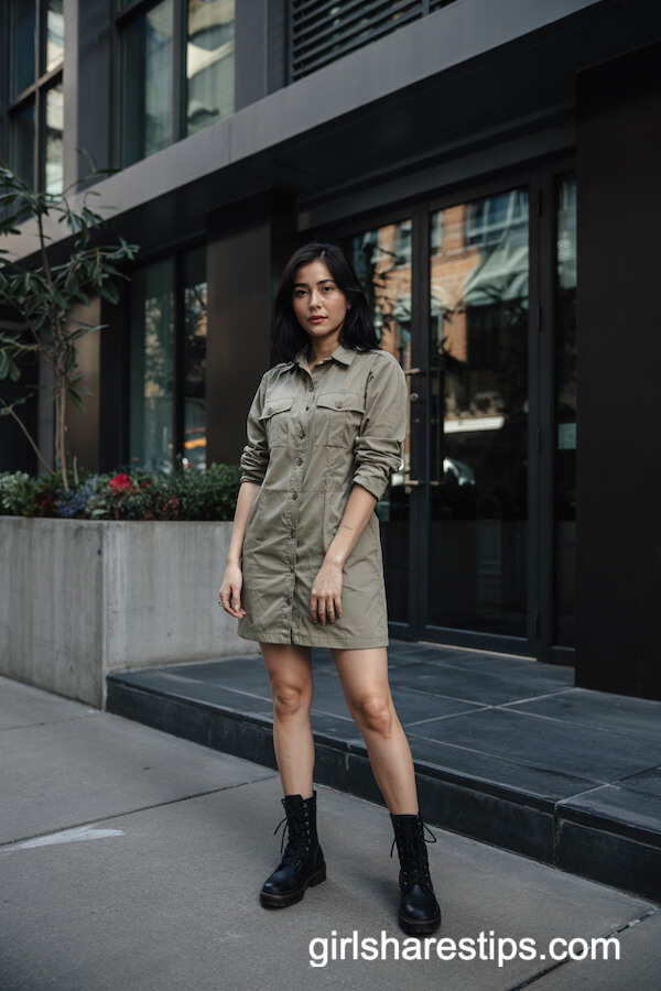 Utility Dress with Lace-Up Combat Boots