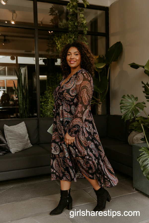 Paisley Midi Dress and Block Heel Boots