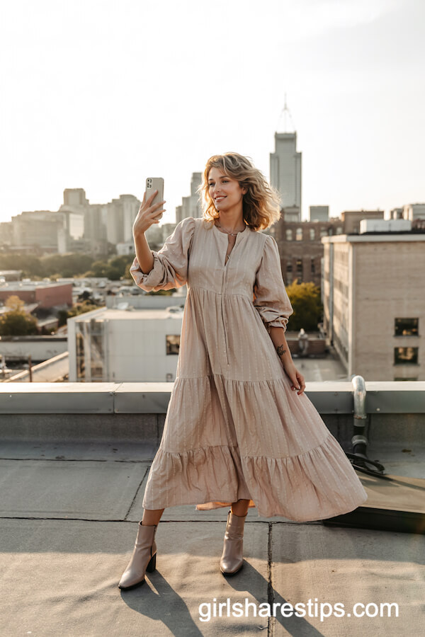 Tiered Maxi Dress with Neutral Sock Boots