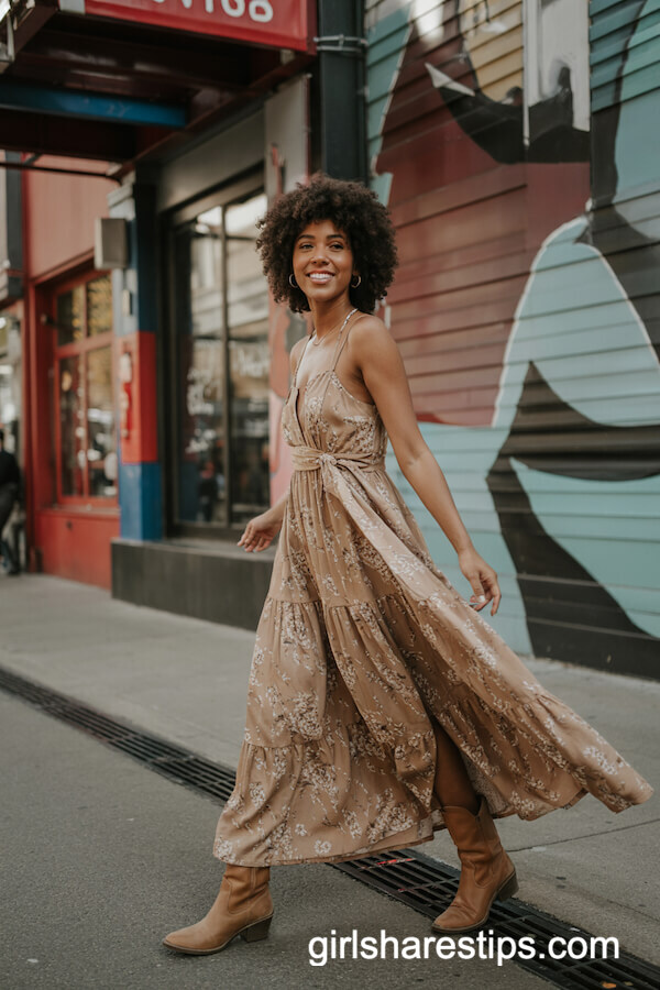 Floral Maxi Dress and Western Boots