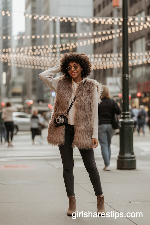 Faux Fur Vest with Skinny Jeans