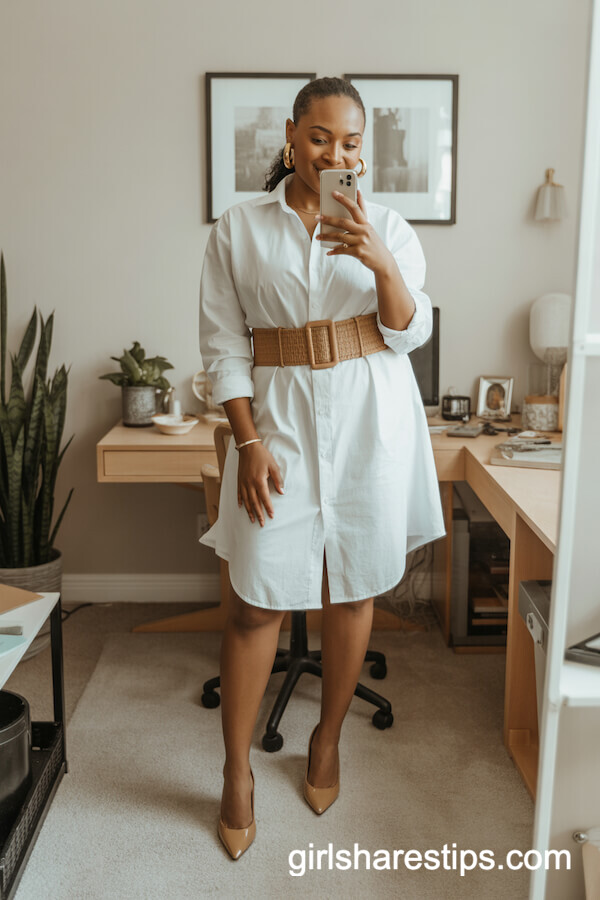 White Shirt Dress with Statement Belt