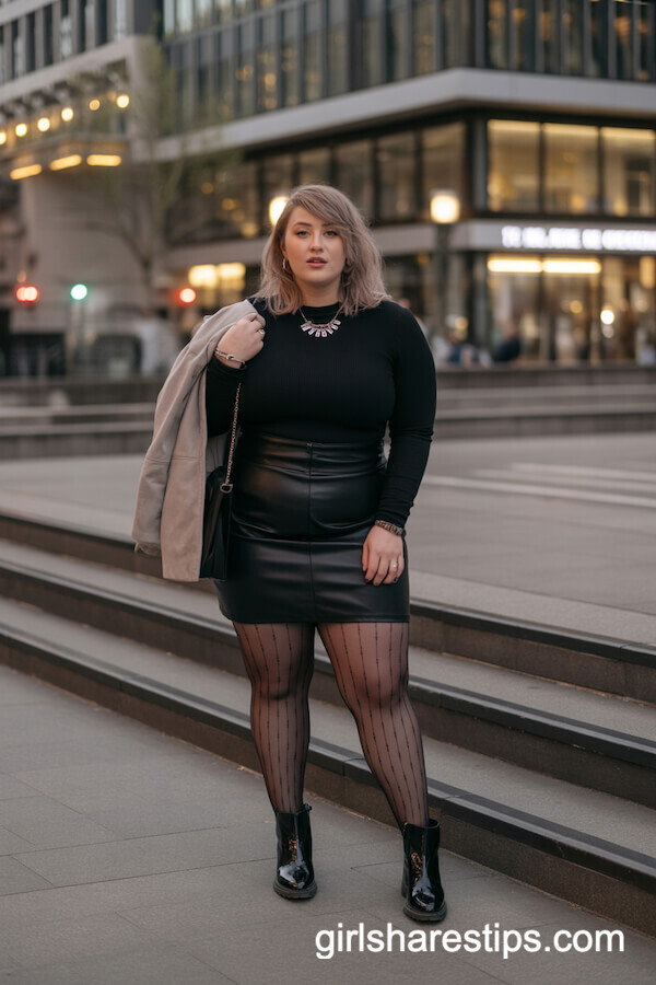 Black Mini Dress with Sheer Tights