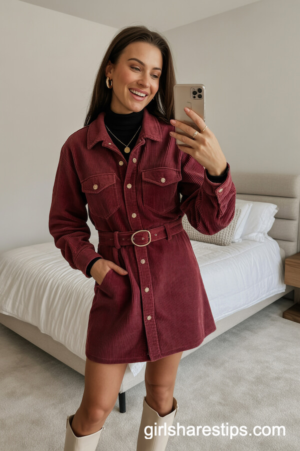 Burgundy Corduroy Mini Dress