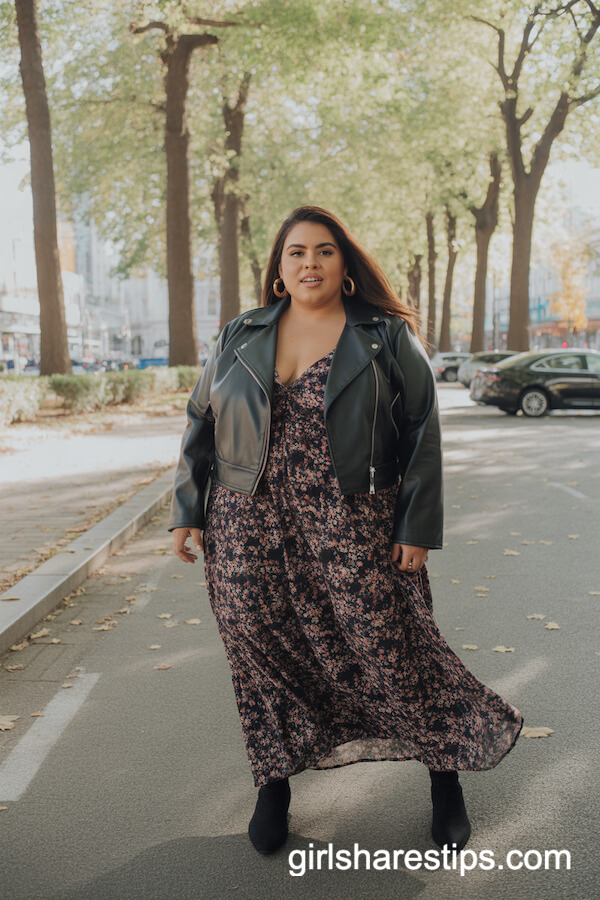 Floral Maxi Dress with Leather Jacket