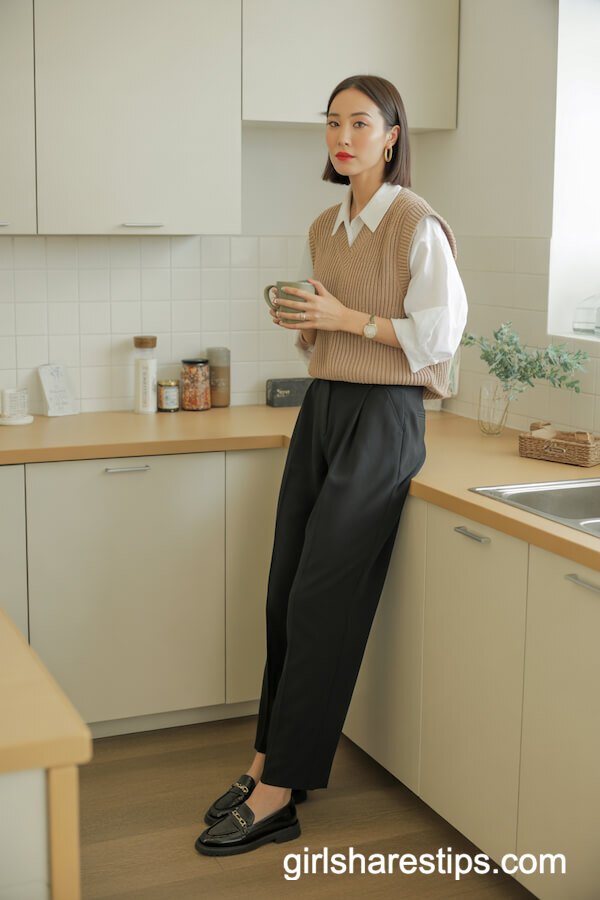 Knit Sweater Vest over Black Trousers