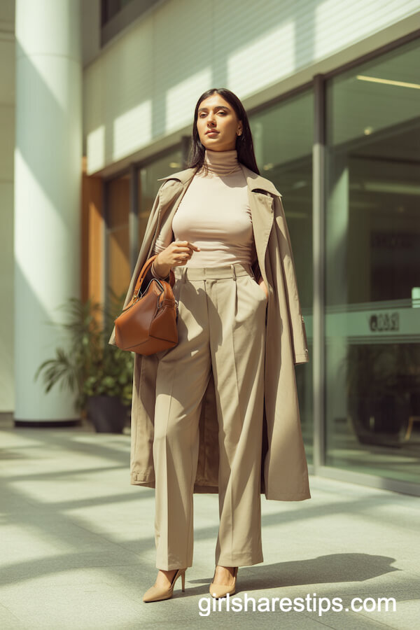 Head-to-Toe Beige Turtleneck and Trousers