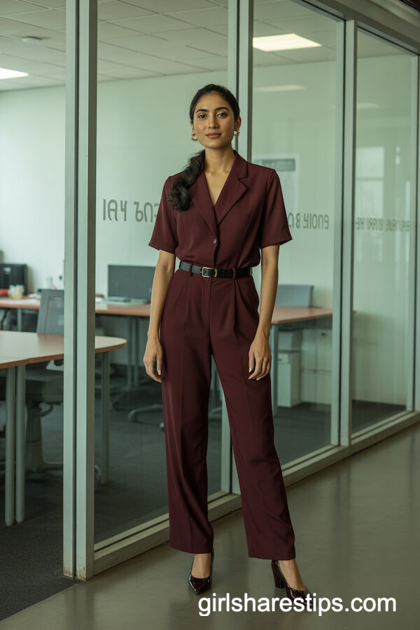 Deep Burgundy Jumpsuit with Black Belt