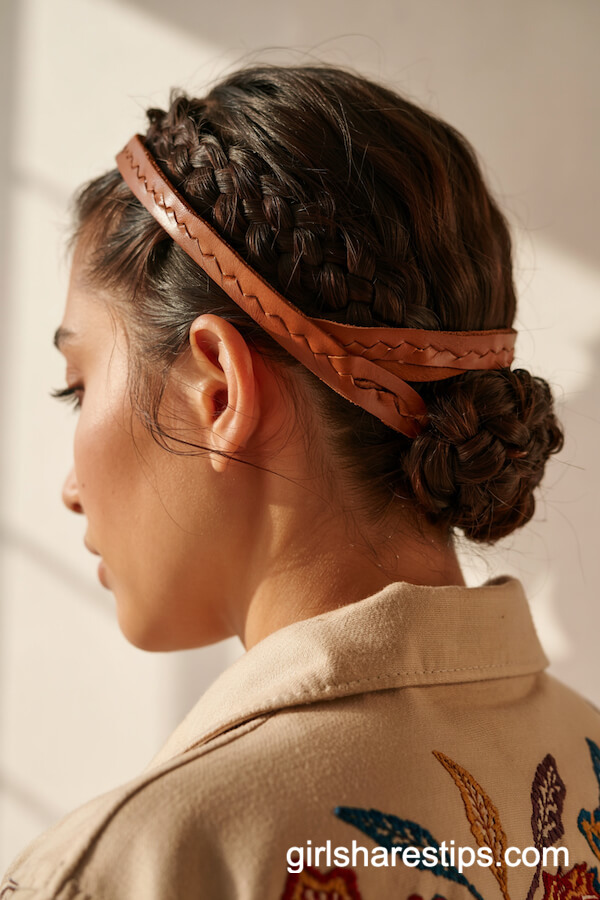 Braided Chignon Bun with Leather Wrap