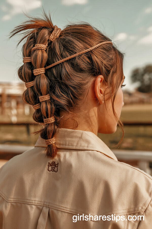 High Ponytail with Lasso Leather Wrap