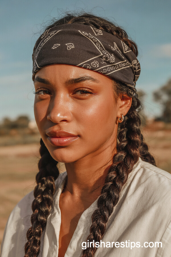 Loose Braids with Western Fabric Headband