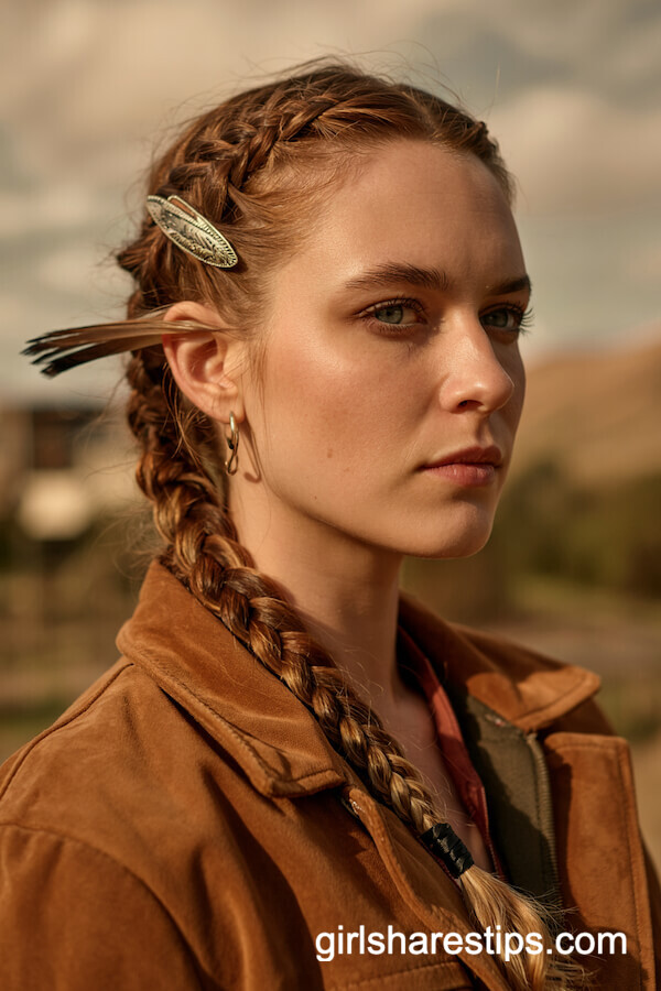 Fishbone Braid with Feather Barrette