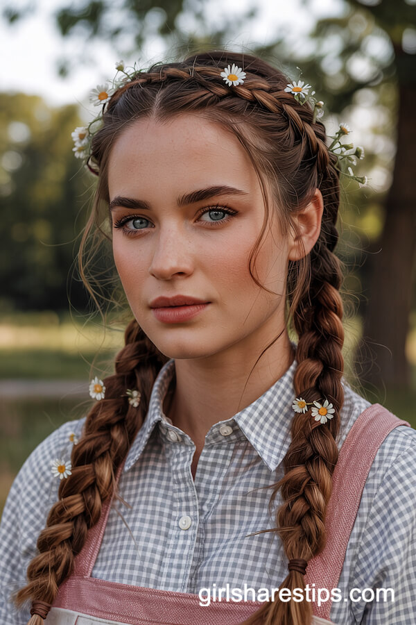 Milkmaid Braids with Daisy Flowers