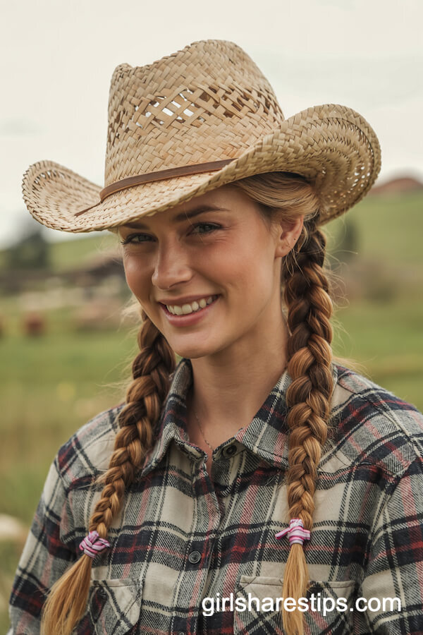 Loose Pigtail Braids and Straw Hat